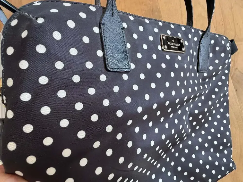 Kate Spade Black and White Polka Dot Nylon Laptop Bag Messenger Briefcase